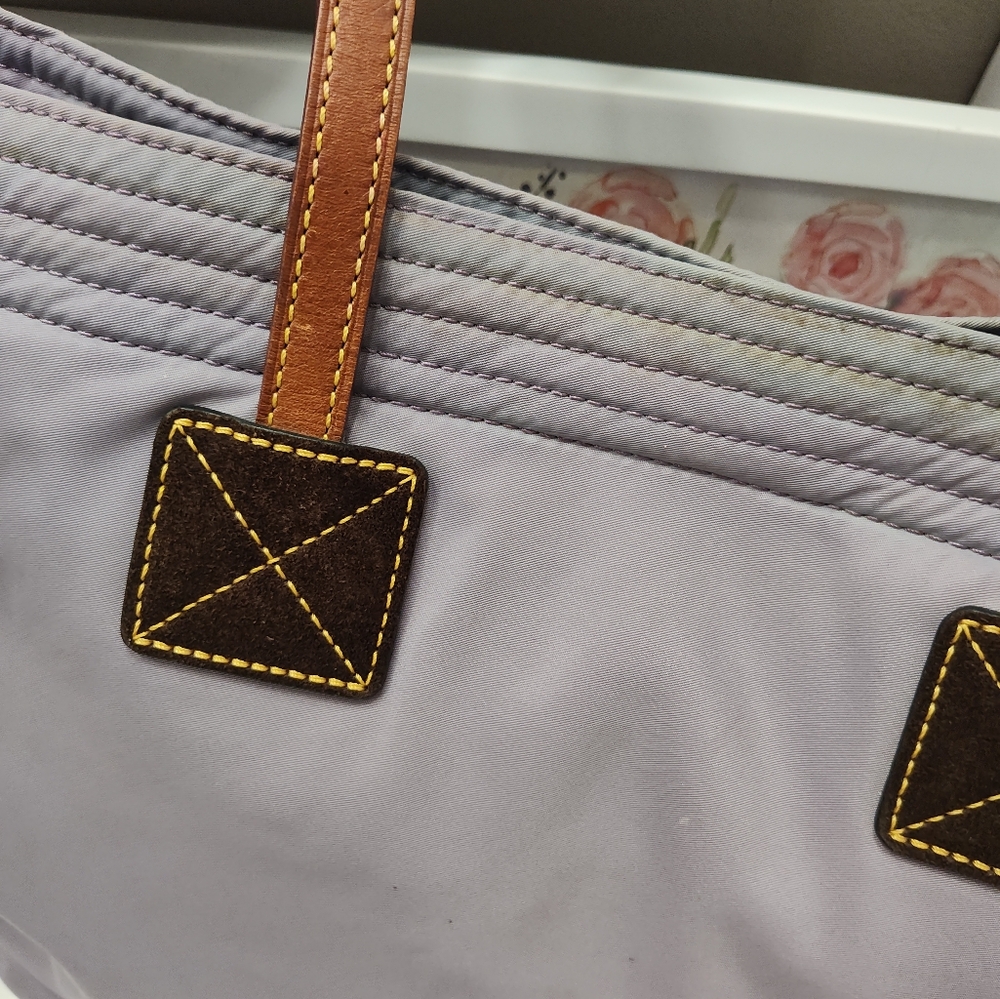 Dooney & Bourke Lavender Nylon Tote with Brown Leather Trim and Straps - Picture 12 of 16